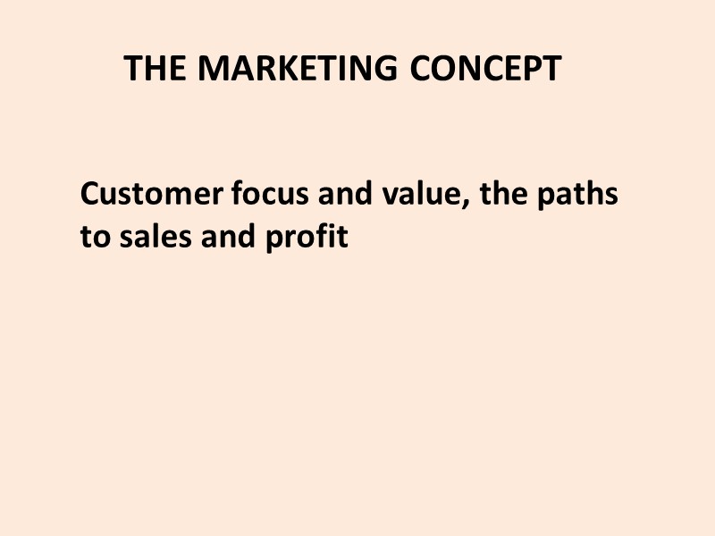 THE MARKETING CONCEPT Customer focus and value, the paths to sales and profit